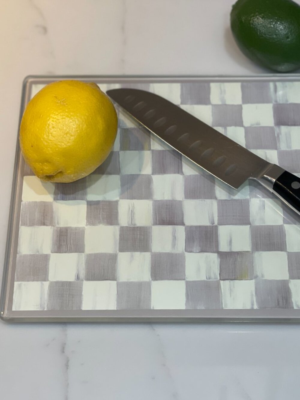 MacKenzie-Childs Sterling Check Small Glass Cutting Serving Board - Picture 4 of 15